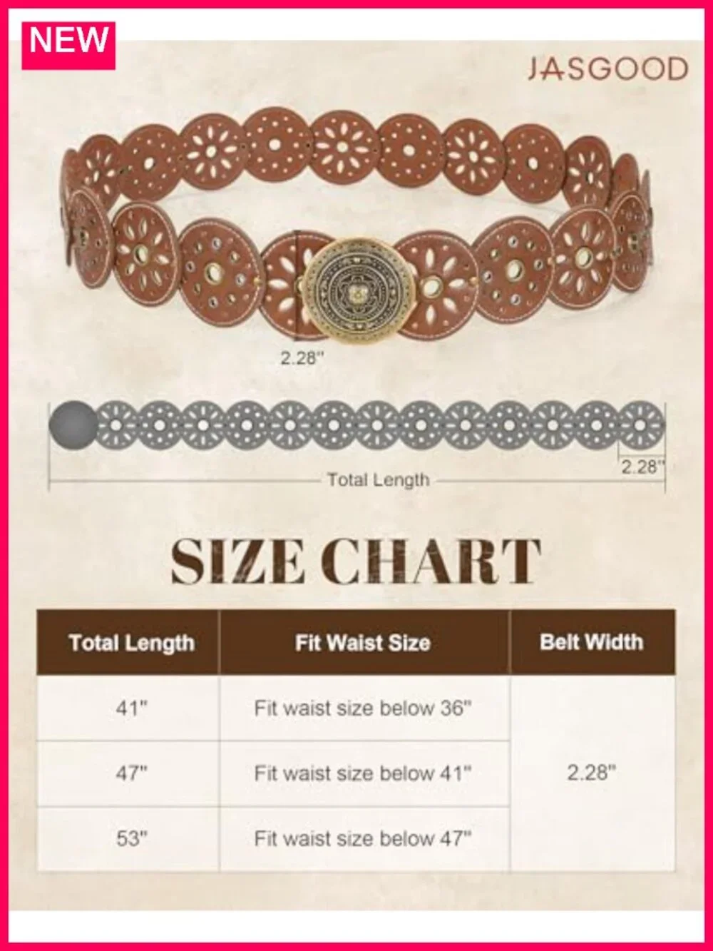Vintage Western Cowgirl Disc Belt, Faux Leather Waist Belt for Jeans Dresses,